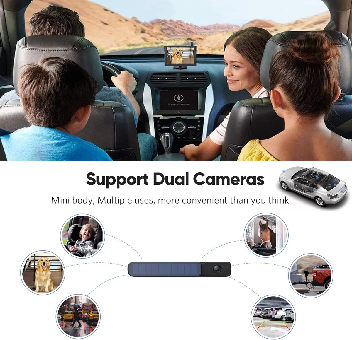 Solar Wireless Backup Camera System with 2 Cameras,  Waterproof Wireless Reverse Camera 1080P Rear View Cameras for Truck, Van,  Under 33FT