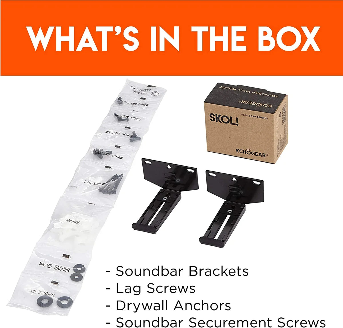 Echogear Universal Soundbar Wall Mount Bracket - Works with All Soundbars Including Samsung, Vizio, Roku, & More - Depth Adjustable for Dolby Atmos Soundbars