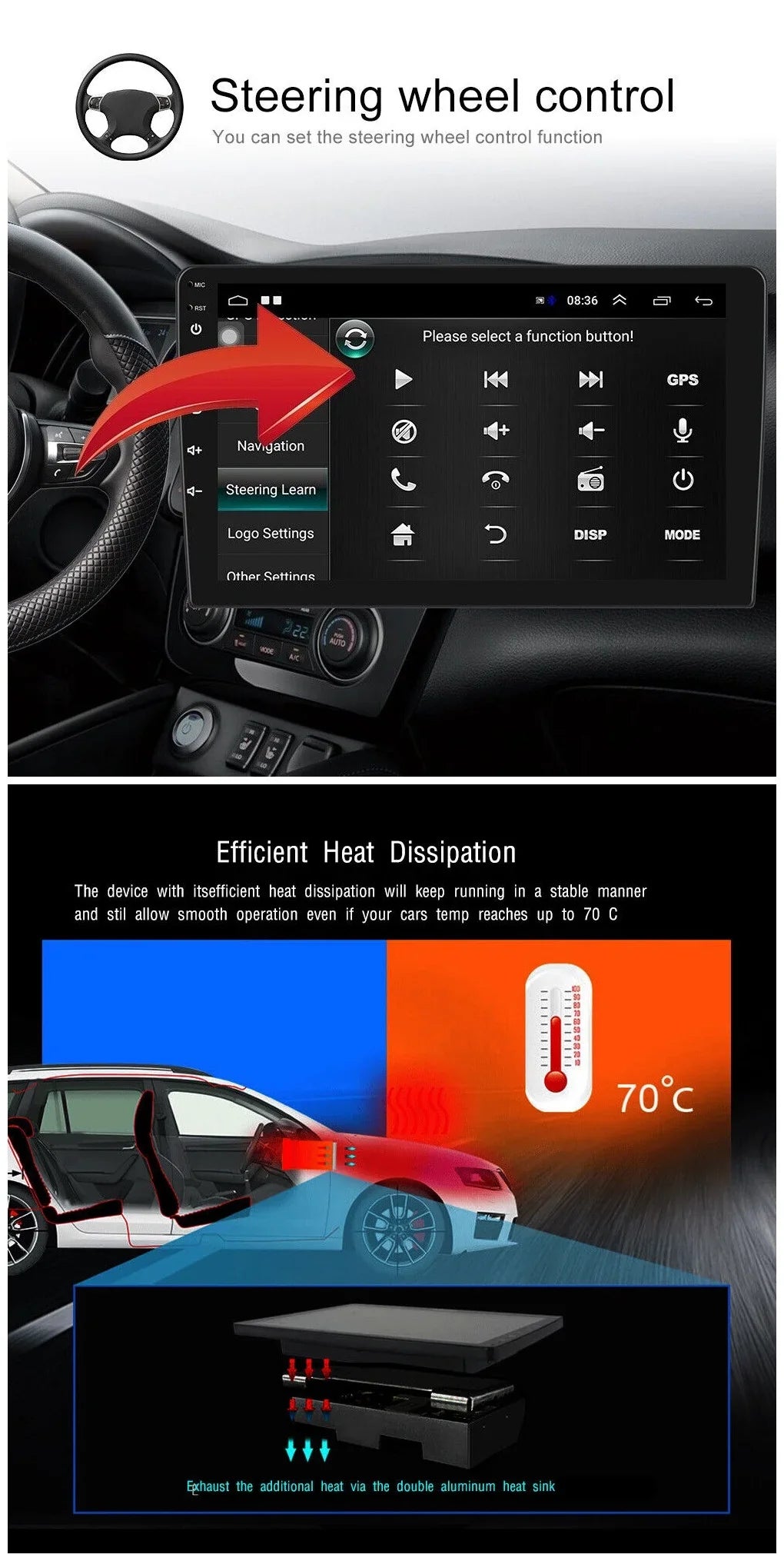 Android 2+32GB Car Stereo Wireless Carplay Android Auto Double Din Radio 9" 1280*720  Screen WiFi  Navigation Bluetooth  / Receiver  Backup Camera