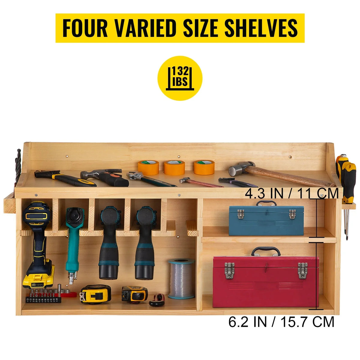 Power Tool Organizer Drill Wall Tool Holder 5 Slots 4-shelf Wall Mounted