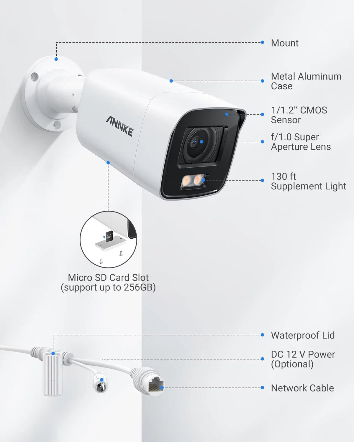 4K Ultra  Poe  Security Camera with True Full Color Night Vision Human Vehicle Detection Supplement Light