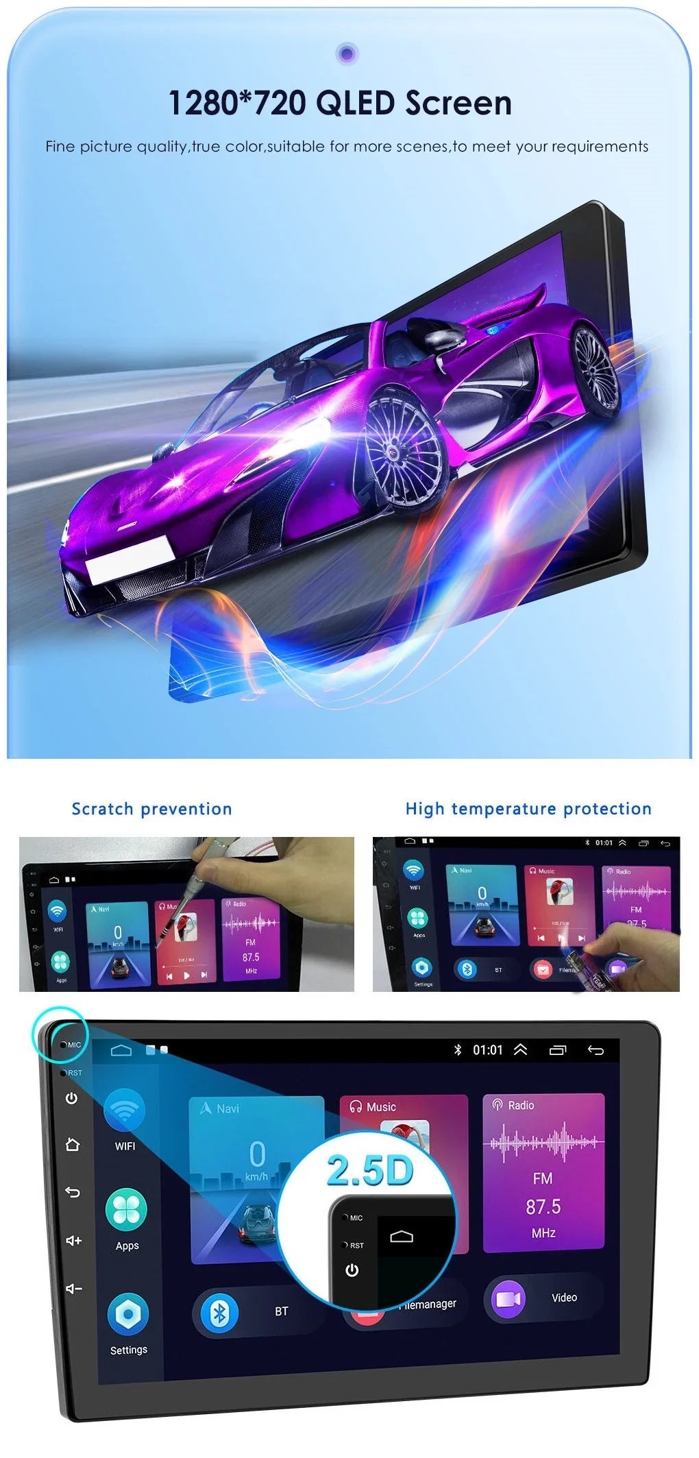 Android 2+32GB Car Stereo Wireless Carplay Android Auto Double Din Radio 9" 1280*720  Screen WiFi  Navigation Bluetooth  / Receiver  Backup Camera