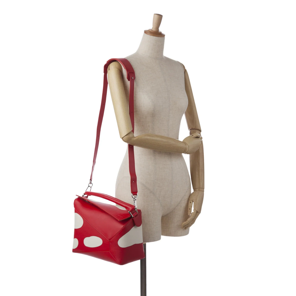 Pre-Owned Authenticated  Small Mushroom Puzzle Edge Calf Leather Red Satchel Unisex (Good)