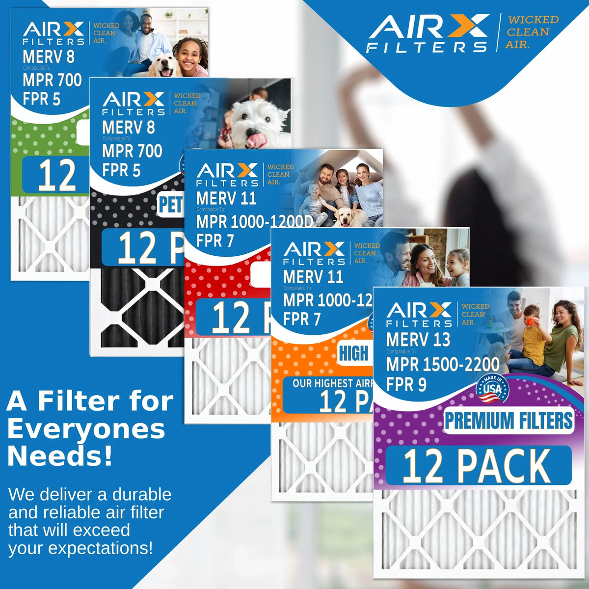 24x24x1 Air Filter  13 Rating, 12 Pack of Furnace Filters Comparable to  1500 - 2200 &  9 - Made in  by     .