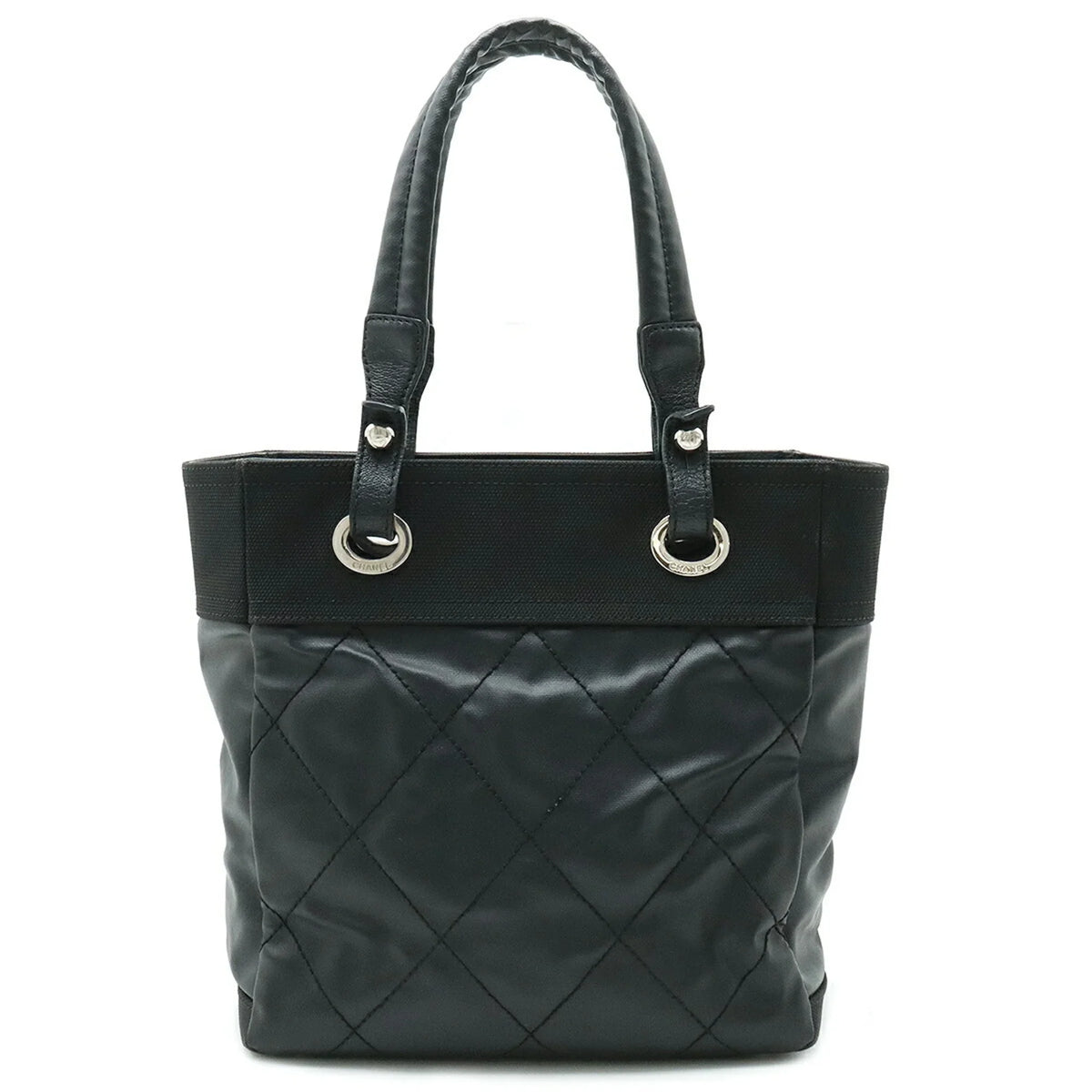 Pre-Owned  Paris Biarritz Tote  Bag Shoulder Coated Canvas Leather Black  (Good)