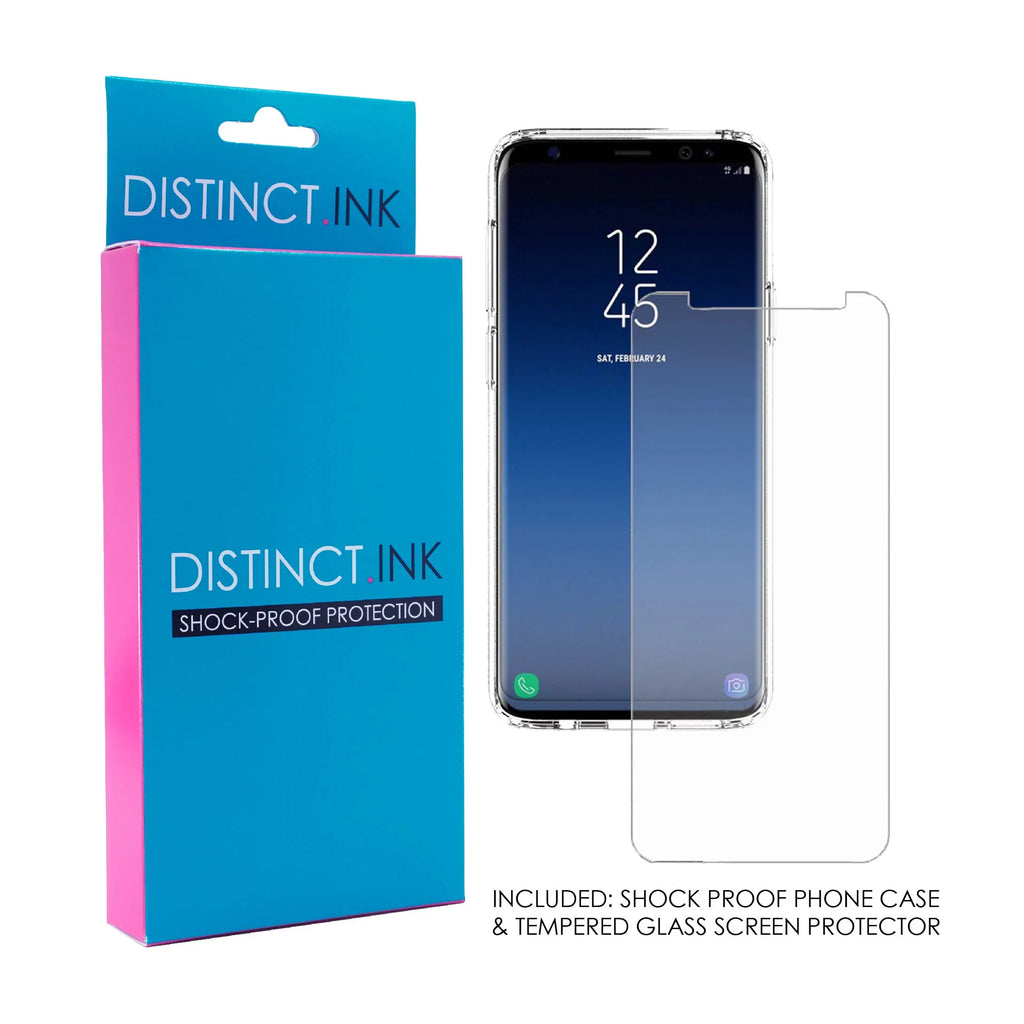 DistinctInk Clear Shockproof Hybrid Case for Samsung Galaxy +  (6.2" Screen) -  Bumper, Acrylic Back, Tempered Glass Screen Protector - Luke 1:37 - Faith Does Not Make Easy Makes Possible