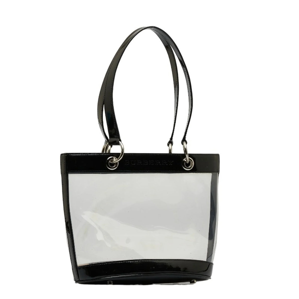 Pre-Owned Burberry Nova Check Embossed Clear Bag Handbag Tote Beige Black Vinyl Leather Canvas Ladies  (Good)