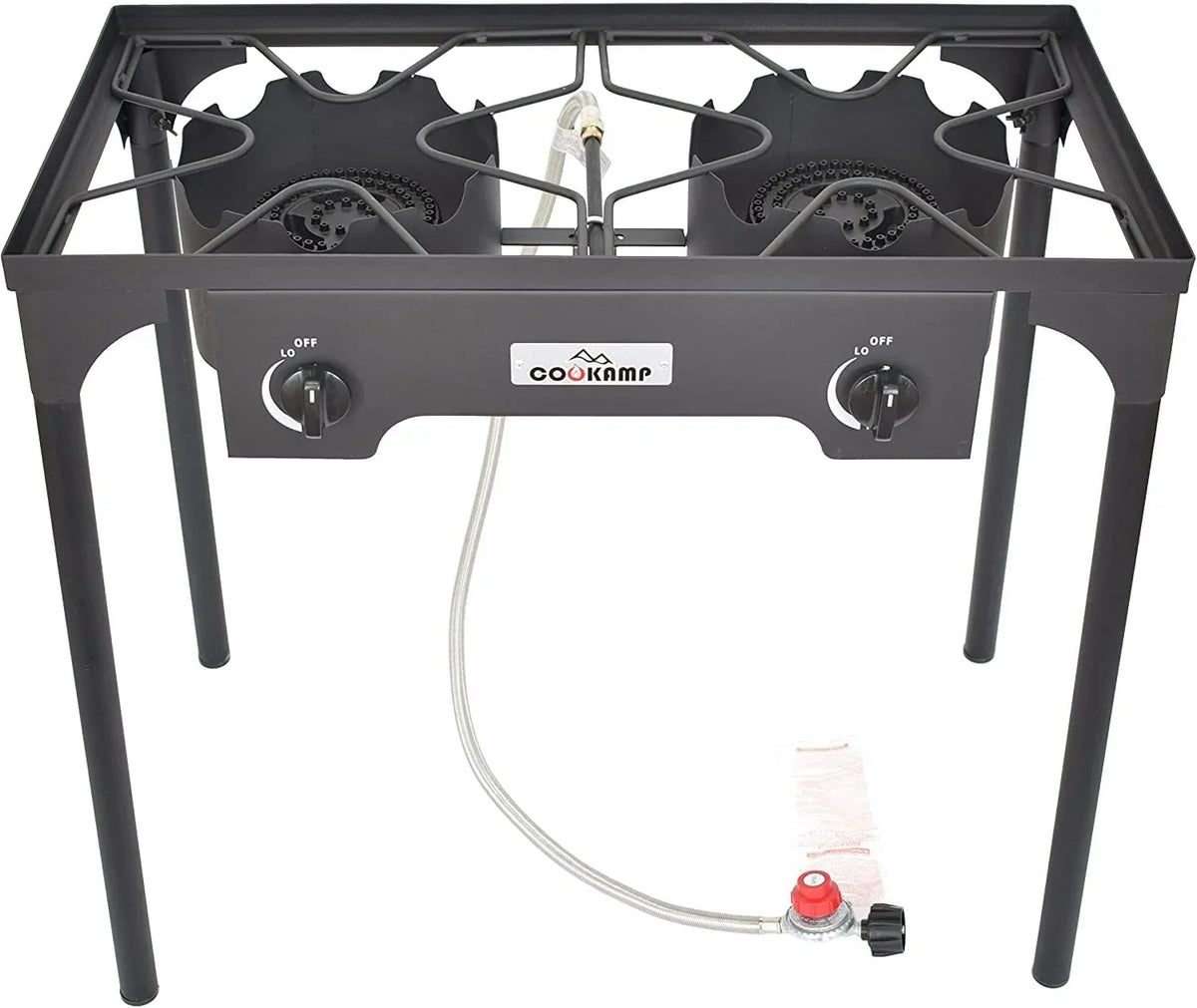 High Pressure Banjo Outdoor Camp Stove with Adjustable Height. 0-20  Adjustable Regulator and Steel Braided Hose (2-Burner)