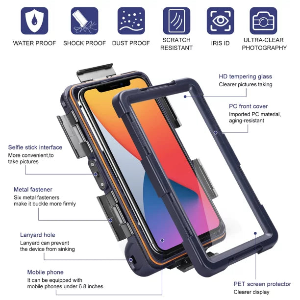 UrbanX Professional [15m/50ft] Swimming Diving Surfing Snorkeling Photo Video Waterproof Protective Case Underwater Housing for Wiko  Feel Lite And all Phones Up to 6.9 Inch  with Lanyard