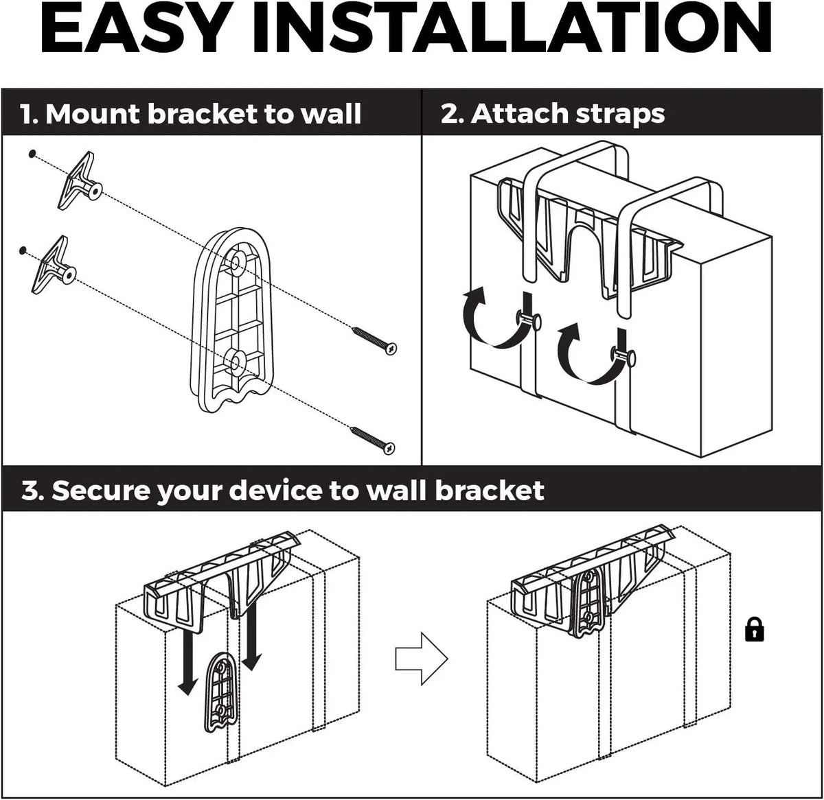 Universal Wall Mount (Black) | Adjustable Mount for Cable Boxes, Gaming Consoles,  Players, Routers,