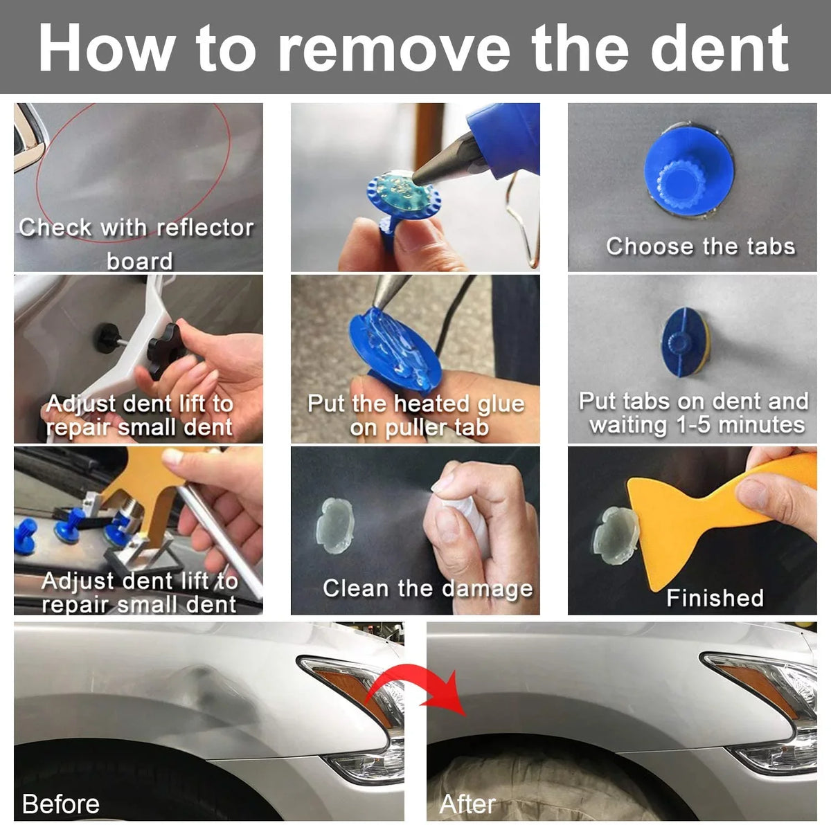 Removal kit, Auto Paintless Dent Repair Kits - Golden Car Dent Puller with Bridge Dent Puller