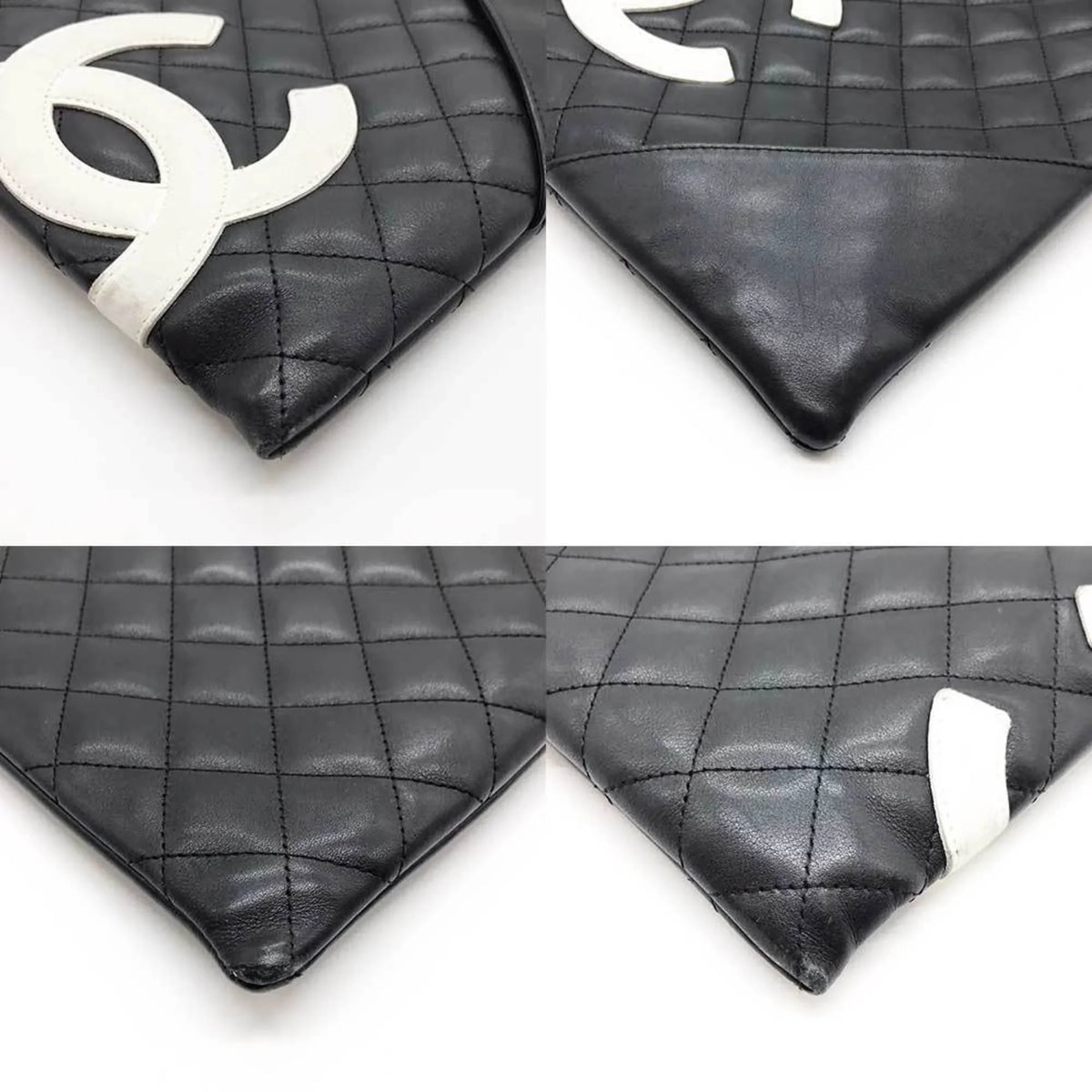 Pre-Owned  Cambon Line Shoulder Bag Leather Black 100s (Fair)