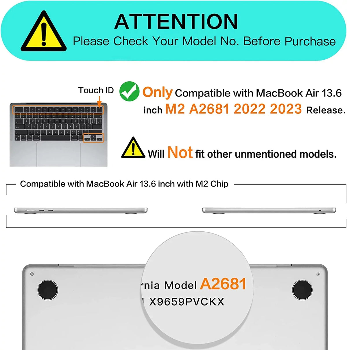 Compatible with MacBook Air 13.6 inch Case 2022 2023 Release   Chip Touch , Hard Shell