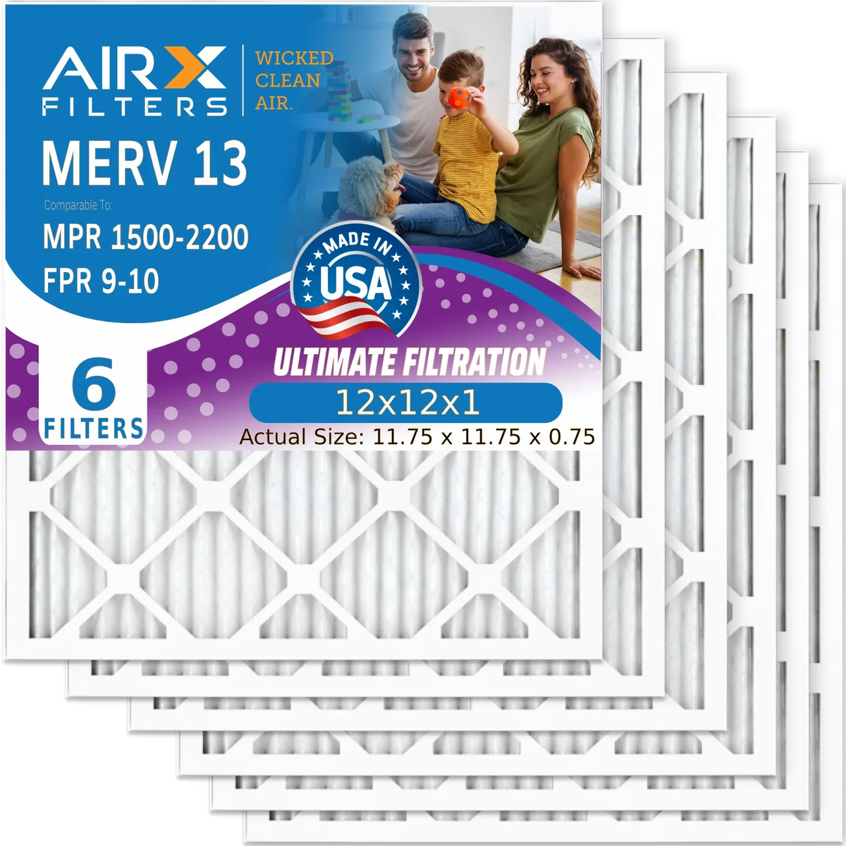 12x12x1 Air Filter  13 Comparable to  1500 - 2200 &  9 Electrostatic Pleated Air Conditioner Filter 6 Pack   Premium  Made 12x12x1 Furnace Filters by     .
