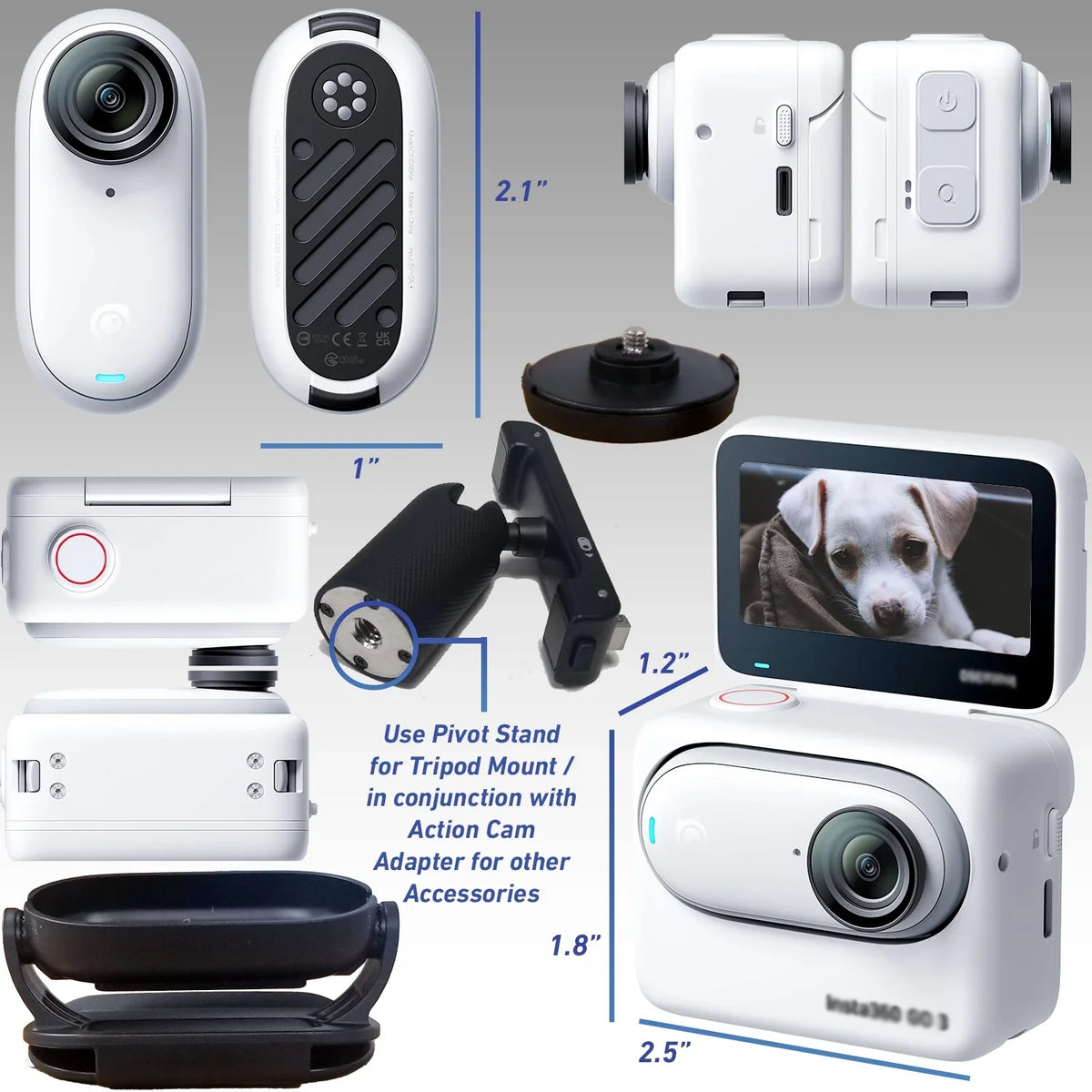 Ultimaxx Advanced Insta360  3 Action Camera Bundle (128GB) - Includes: 1/4” Screw Adapter for Action Cam Mounts, Mini Metal Dolly & More (25pc Bundle)