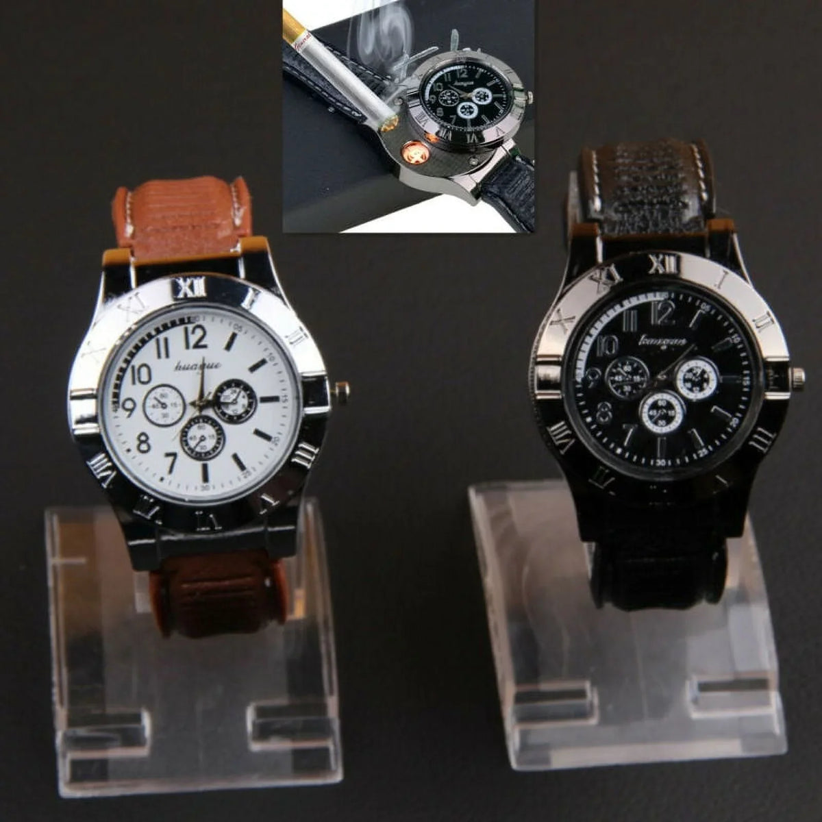 Men's Lighter Watch Flameless Outdoor Windproof  Watch  Rechargeable Rubber Strap Gift