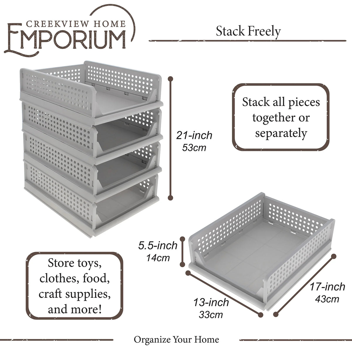 Creekview Home Emporium Stacking Drawer Organizer - 4 Plastic Stackable Drawers
