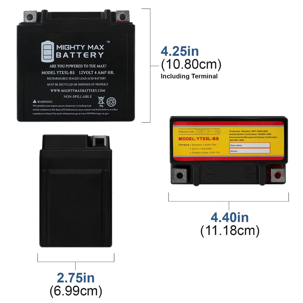 '- 12V 4AH Battery Replacest Yamaha 230  05-20 - 2 Pack