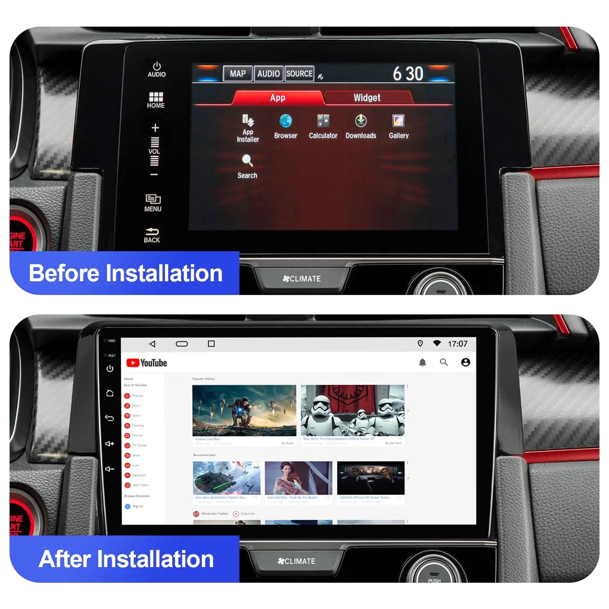 6+128G Android 12 Double Din Car Stereo for Honda Civic 2016-2020 with 9 Inch Touchscreen Radio Built-in Wireless Carplay/Android Auto -in  Backup Camera