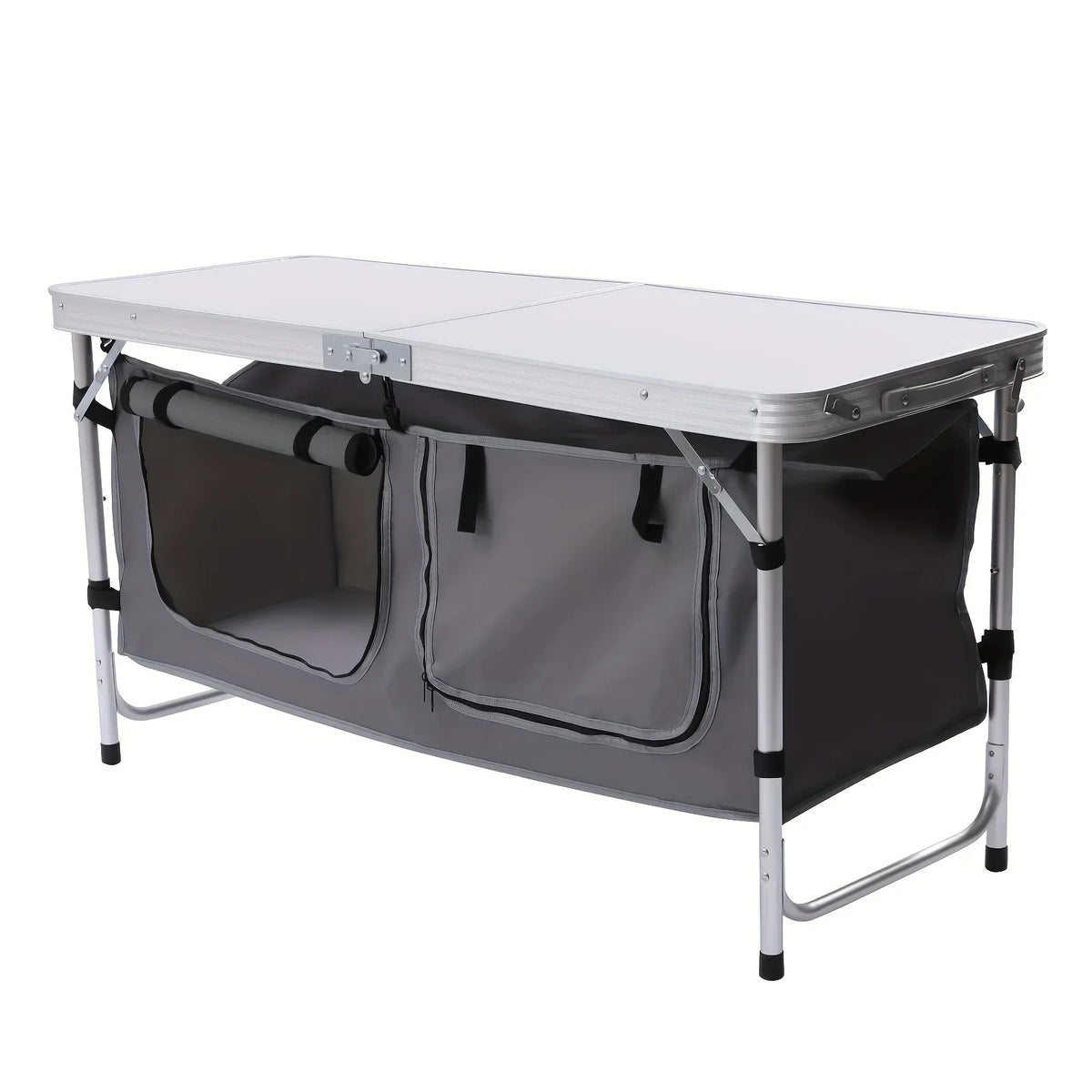 Folding Camping Table with Storage Compartment Lightweight Camp Kitchen Table Height Adjustable Indoor Outdoor Table Perfect for Tailgating Backyards  Picnic