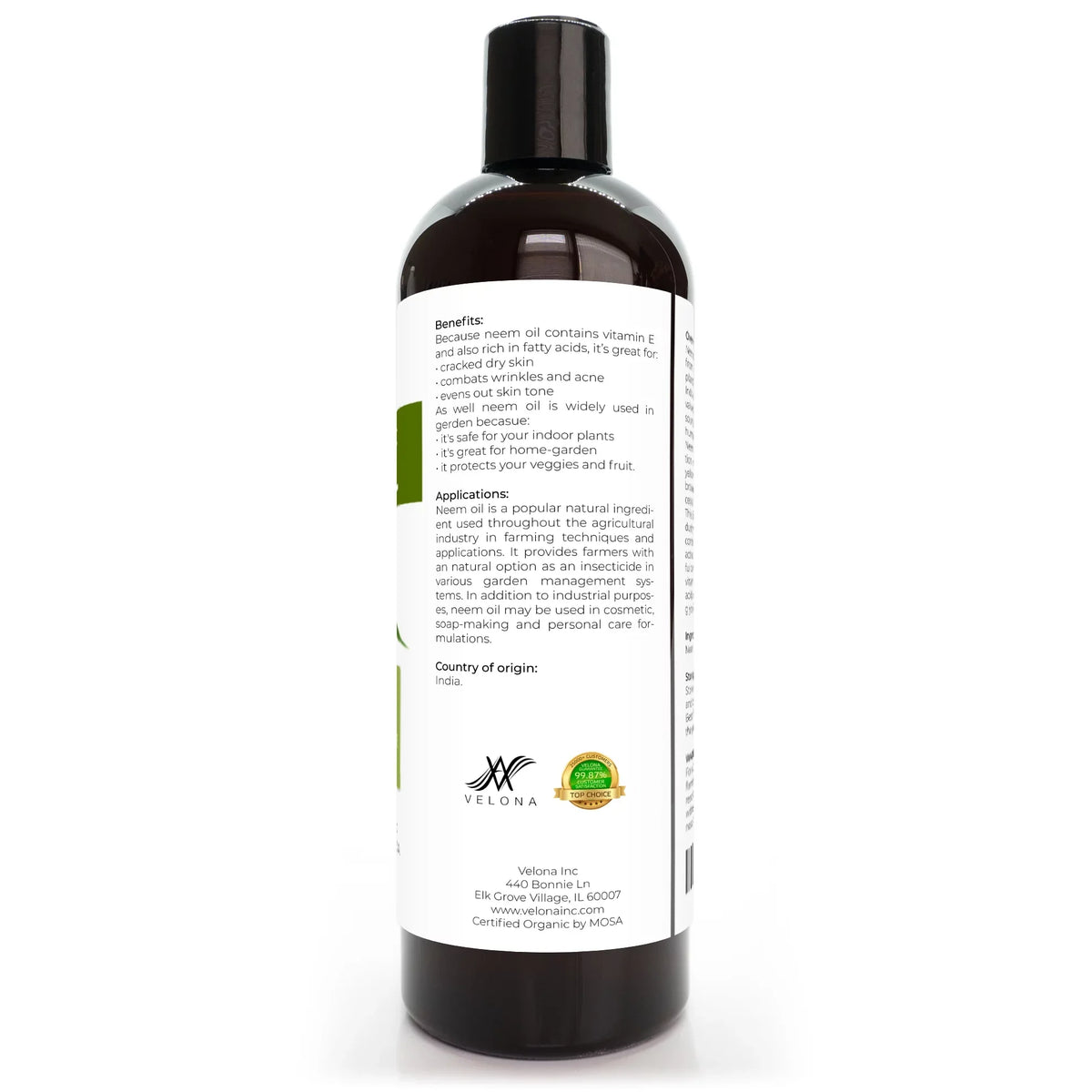 Velona Neem Oil  Certified Organic - 24 oz | 100% Pure and Natural Carrier Oil | Virgin, Unrefined, Cold Pressed | Hair, Body and Skin Care | Use Today - Enjoy Results