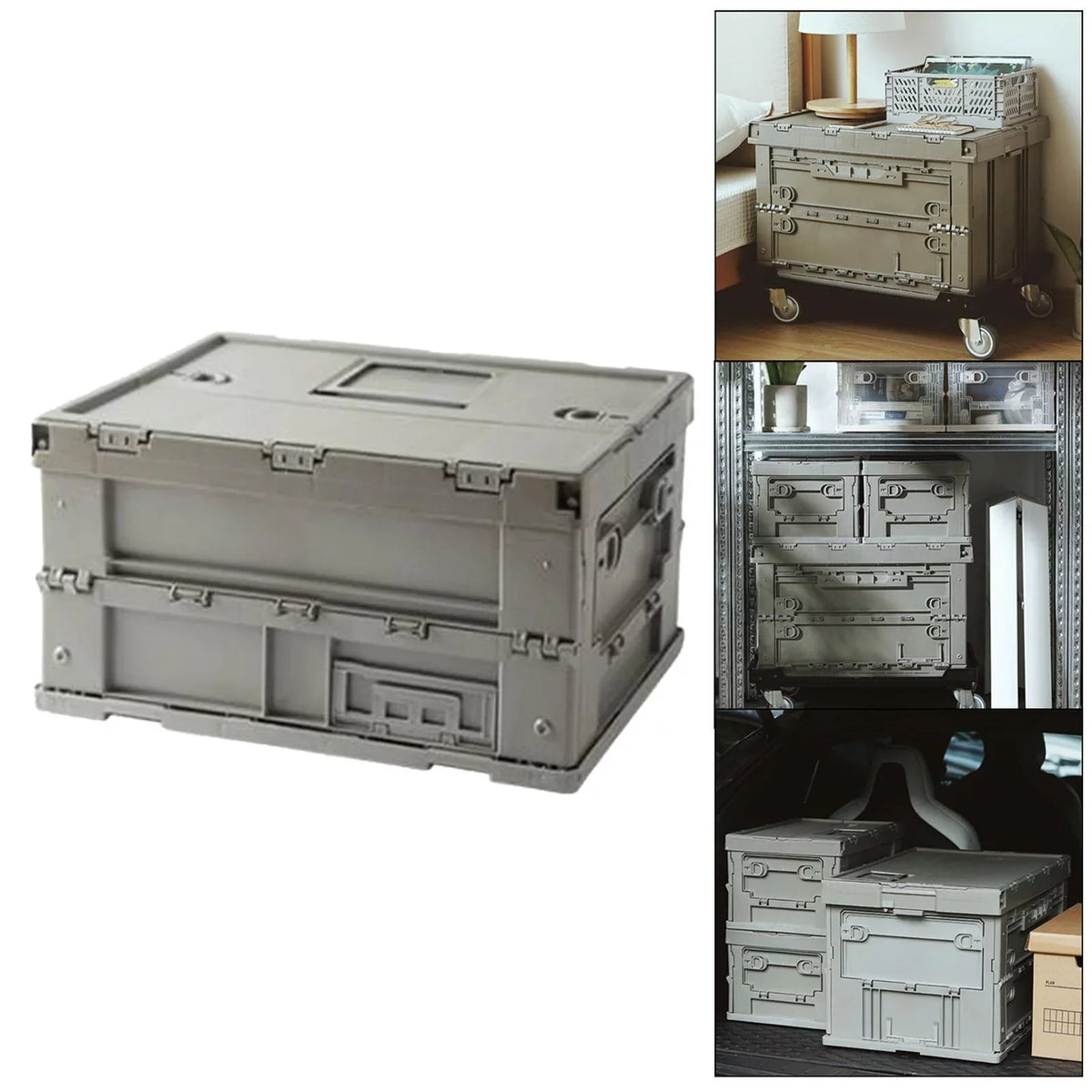 Storage Box Versatile Storage Bins Collapsible Crate Trunk Organizers Multifunctional Storage Containers Gray Green, 41x29.5x22cm