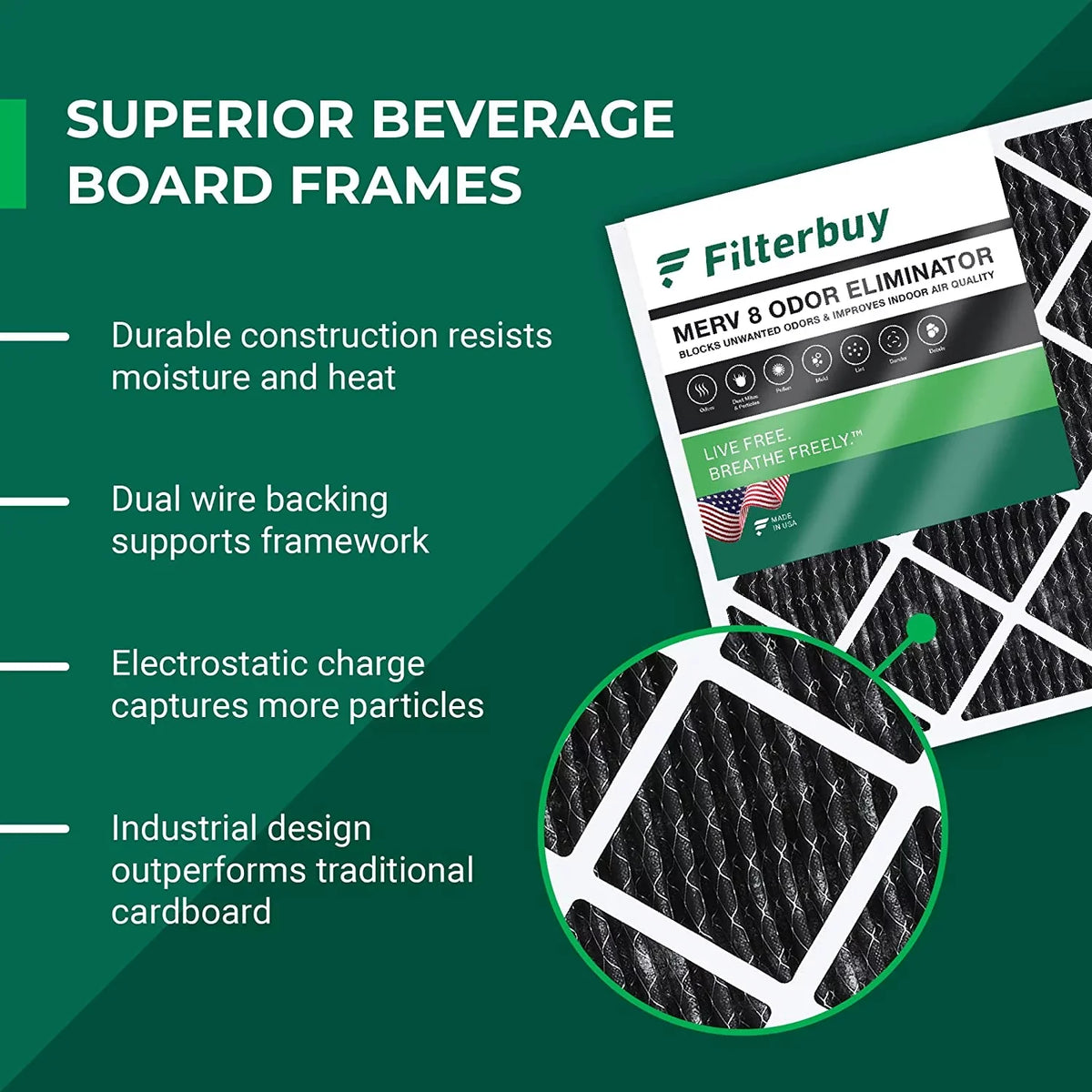 Filterbuy 10x10x1  8 Odor Eliminator Pleated   Furnace Air Filters with Activated Carbon (3-Pack)