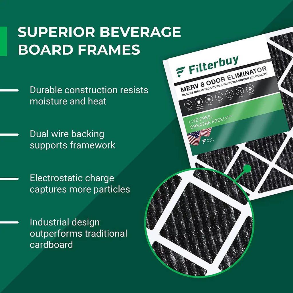 Filterbuy 10x24x1  8 Odor Eliminator Pleated   Furnace Air Filters with Activated Carbon (2-Pack)