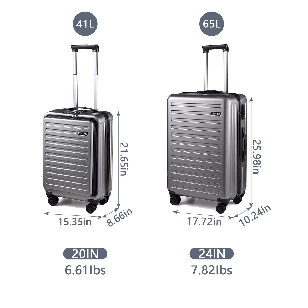 2 Piece 20/24 Luggage Set, Only 20 with Front Laptop Pocket & Expandle, Lightweight + Hardshell Suitcase with  Lock & Spinner Wheels, 20 Inch 37~41L + 24 Inch 65L,Dark Grey