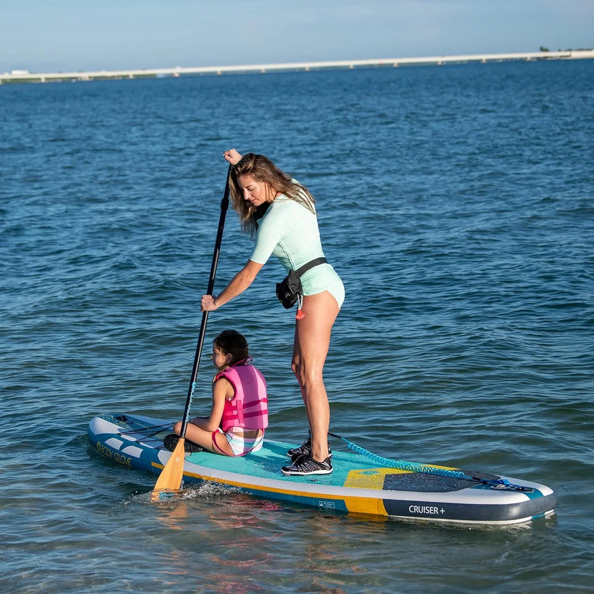 Body Glove Cruiser Inflatable Stand Up Paddle Board Package, White/Blue