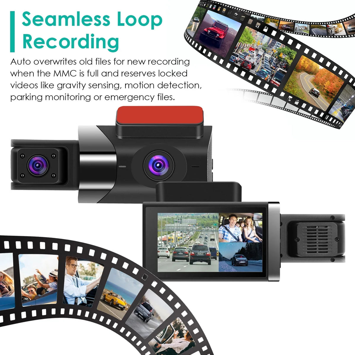 iMounTEK 2K Car  3 Channel Dash Cam Camcorder Camera Recorder with 140° Angle  WiFi Night Vision -sensor Loop Recording Parking Monitor