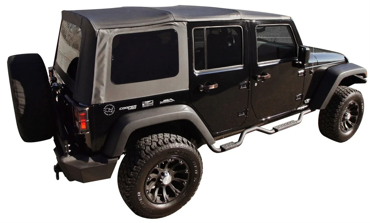 Rampage by RealTruck 99935 Factory Replacement Sailcloth Soft Top For 2007-2010 Wrangler  2 Door, Black Diamond /Tint Windows