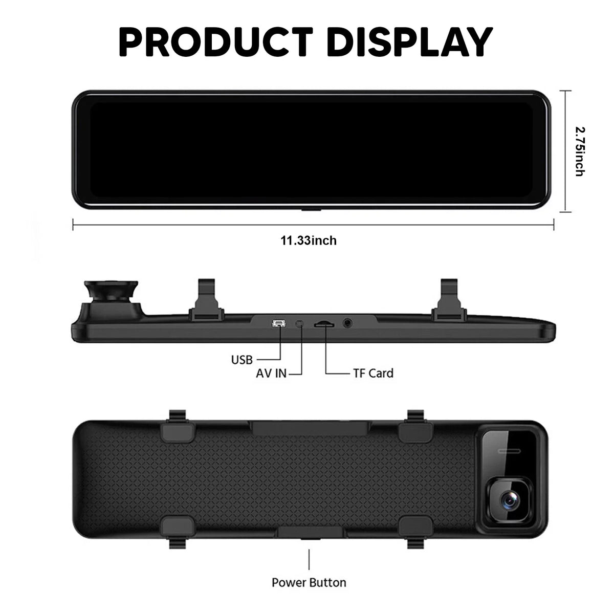 4K 12" Car Dash Cam Touch Screen with Rear View Mirror Camera Waterproof  Video Recorder Night Vision Motion Detection -Sensor